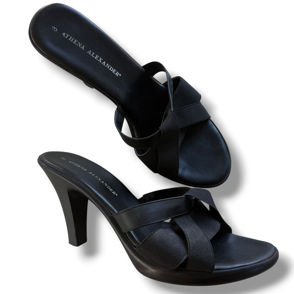 Athena Alexander Size 8 EU 38 Black Joan Criss Cross Elastic Slide Heels Sandals